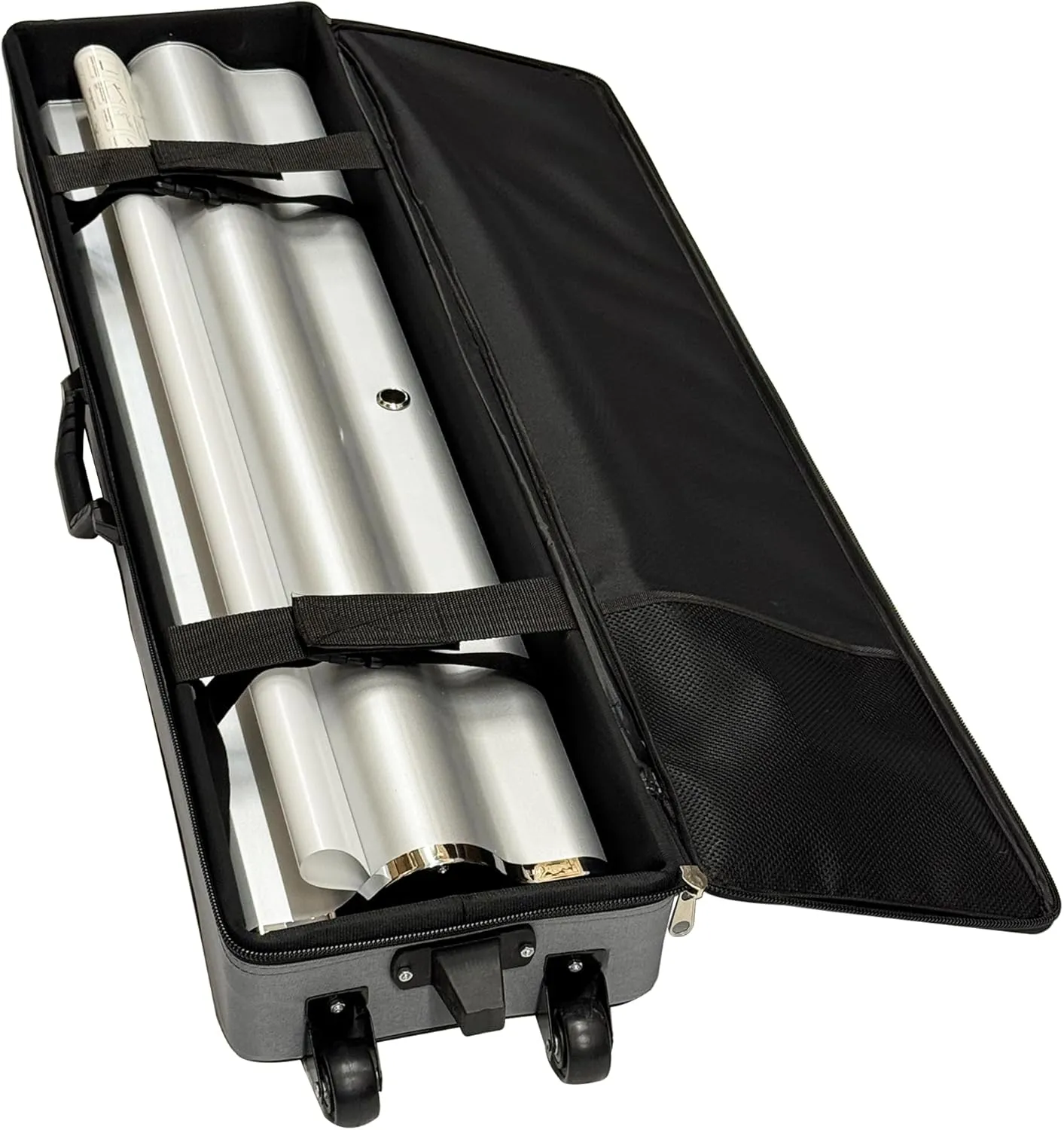 Trade Show Suitcase - Durable Canvas Rolling Travel Bag with Inner Strap, 2 Wheels with Support Legs, Large Capacity (63" x 10" x 3")