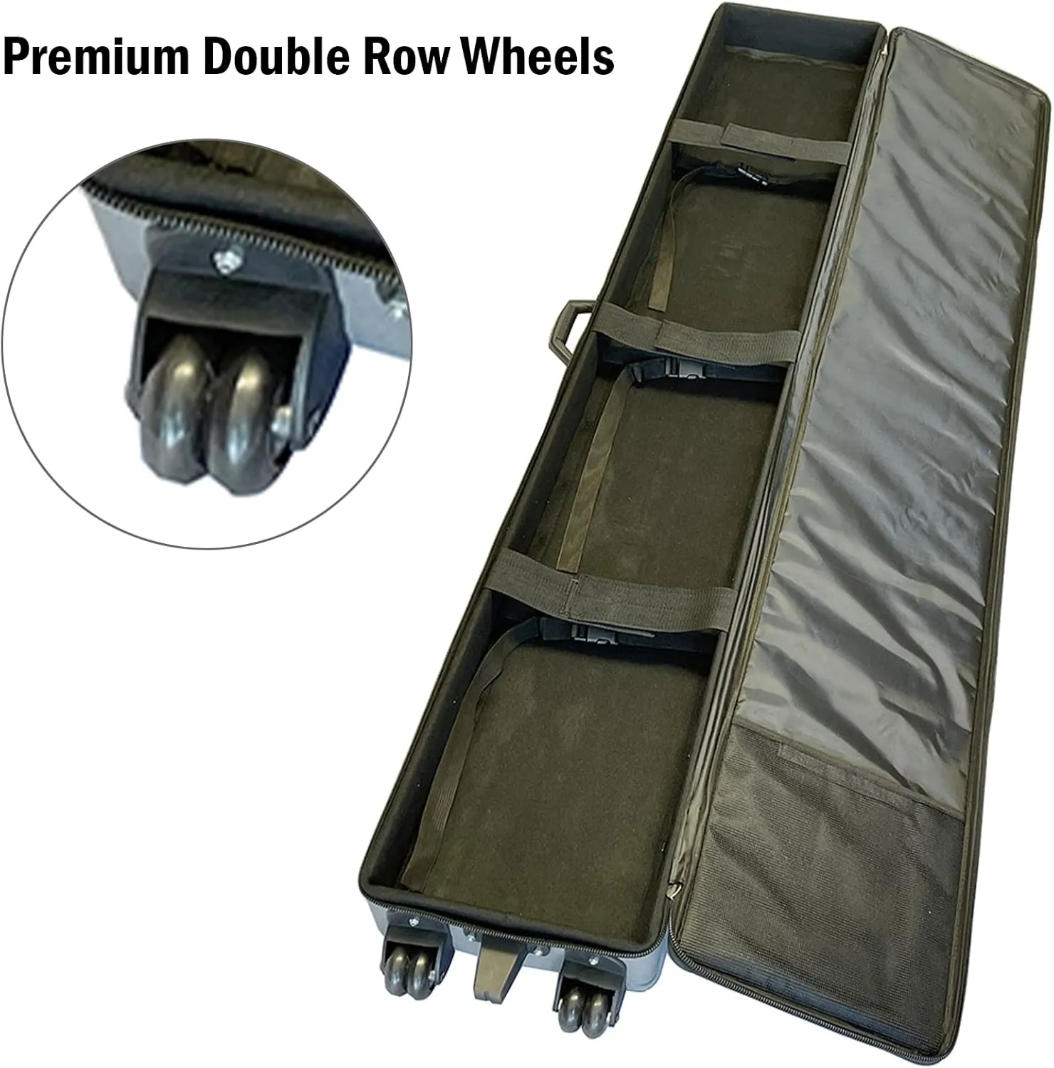Trade Show Suitcase - Durable Canvas Rolling Travel Bag with Inner Strap, 2 Wheels with Support Legs, Large Capacity (63" x 10" x 3")