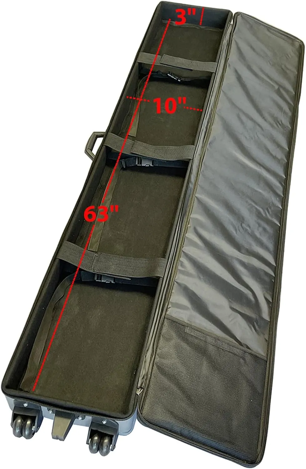 Trade Show Suitcase - Durable Canvas Rolling Travel Bag with Inner Strap, 2 Wheels with Support Legs, Large Capacity (63" x 10" x 3")
