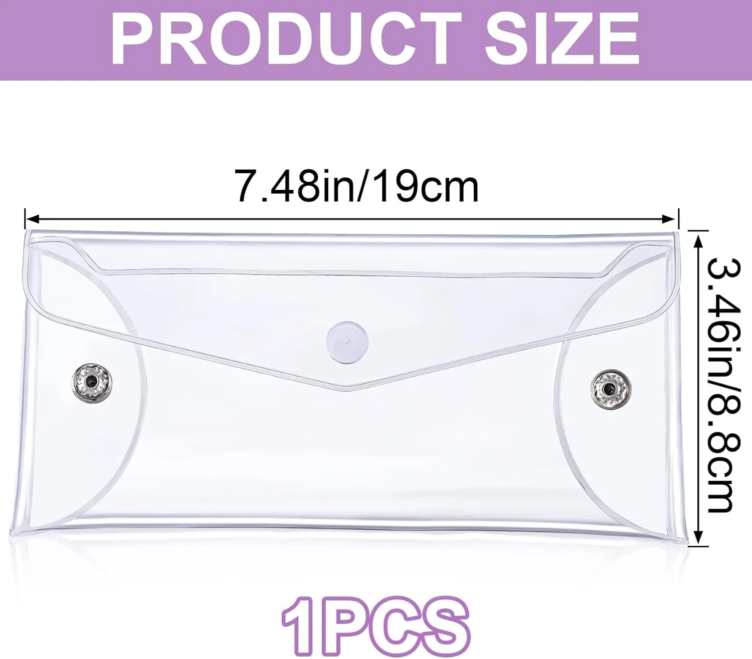 Transparent Makeup Bag, Medium Waterproof PVC Cosmetic Pouch Case, Multifunctional Clear Travel Organizer with Snap Closure for Lipstick Facial Cleanser Shampoo Stationery Storage