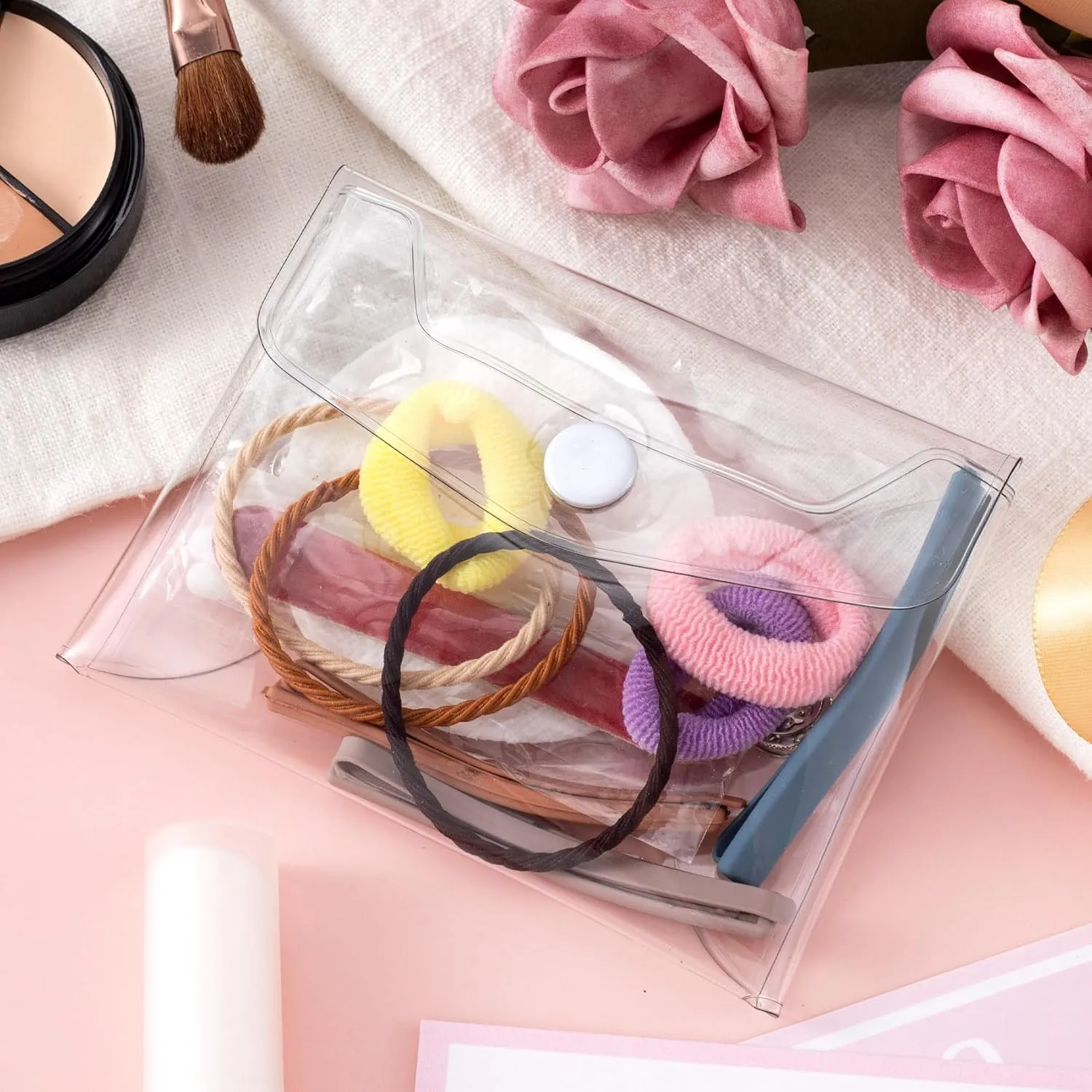 Transparent Makeup Bag, Small Waterproof PVC Cosmetic Pouch Case, Multifunctional Clear Travel Organizer with Snap Closure for Lipstick Facial Cleanser Shampoo Stationery Storage