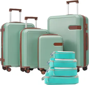 Travel Smart with Lightweight 4-Piece Luggage Set, Expandable Suitcases with Spinner Wheels and Packing Cubes, Light Green