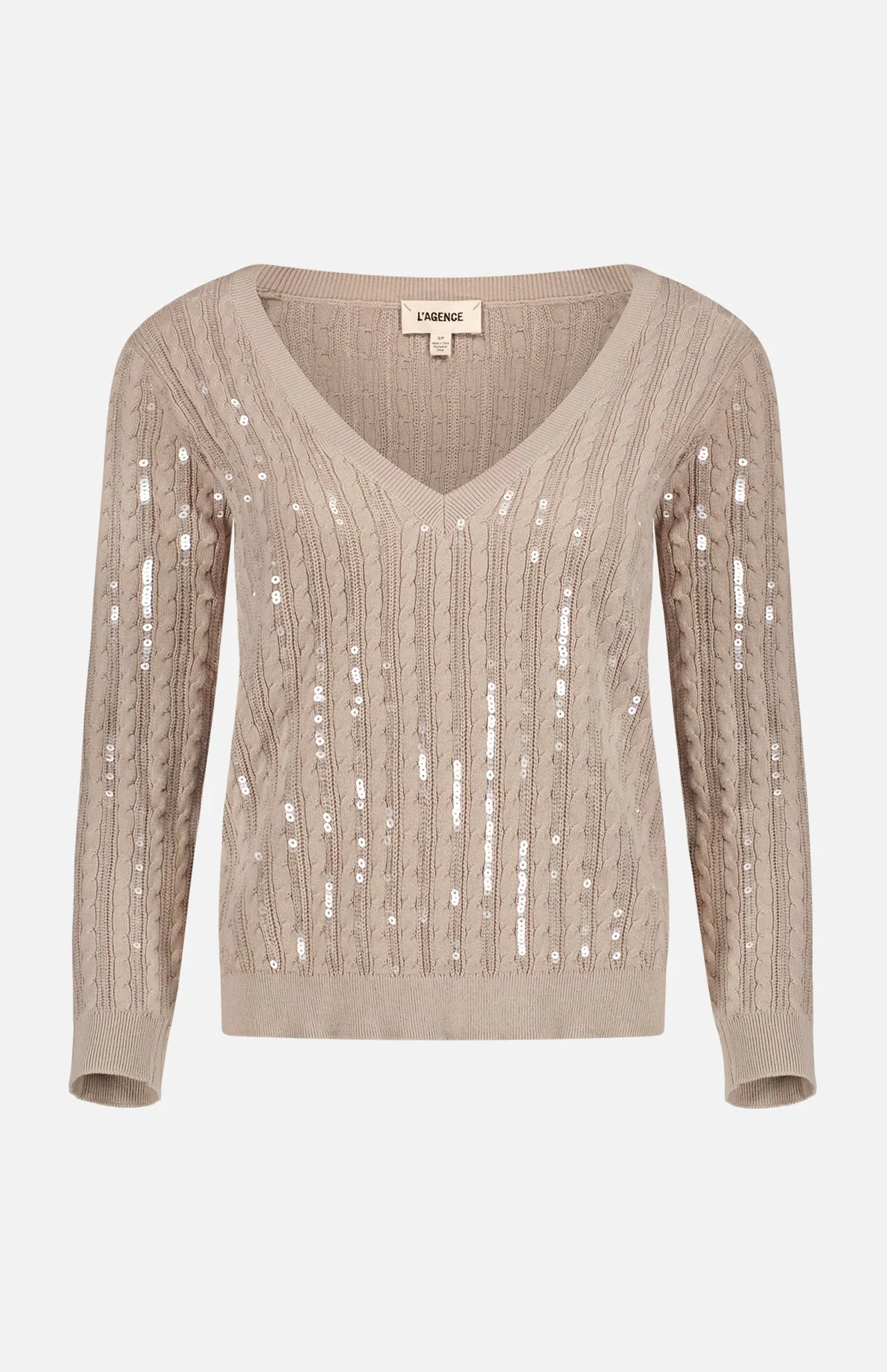 Trinity Sequin Cable V-Neck Pullover