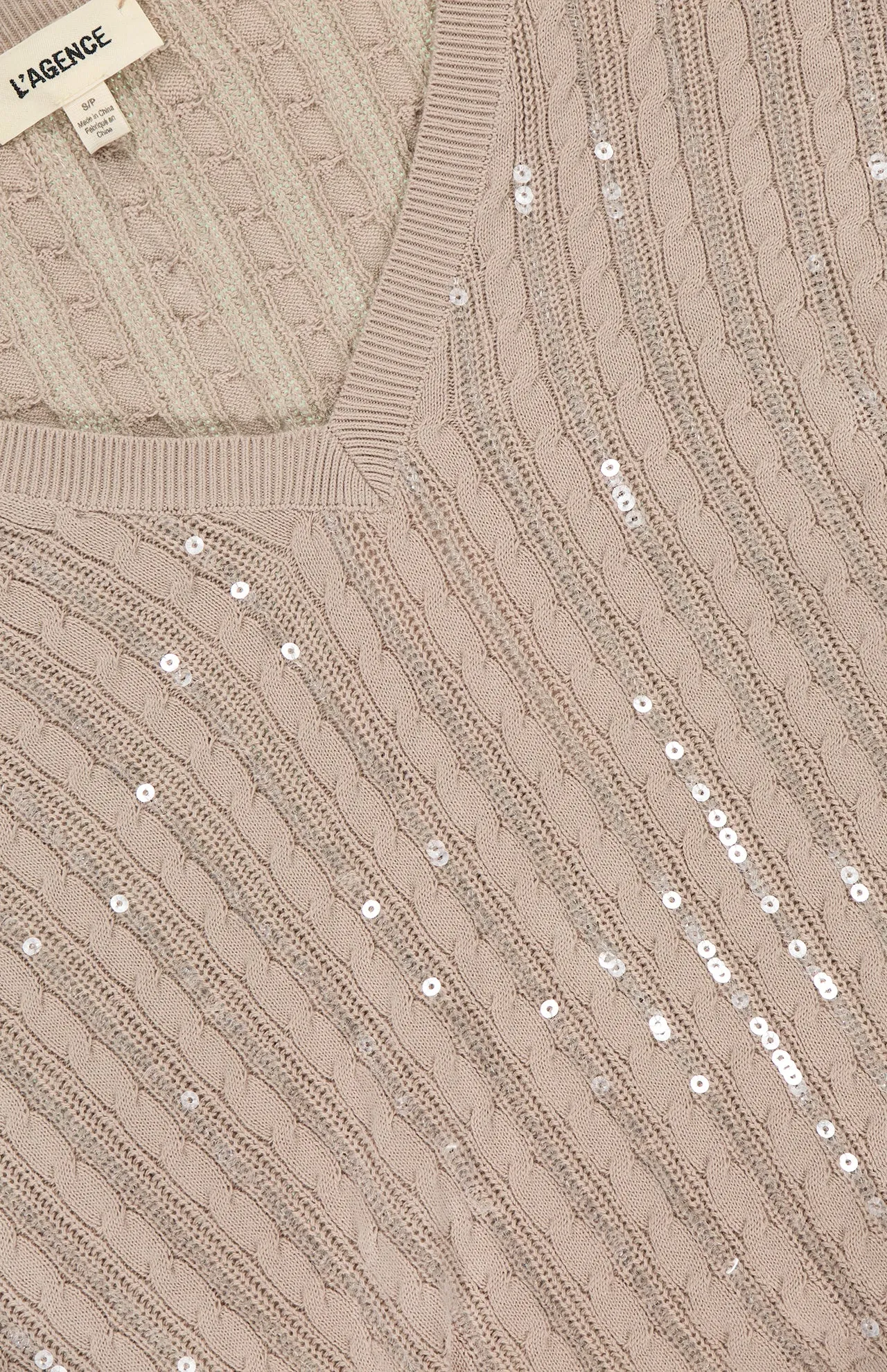 Trinity Sequin Cable V-Neck Pullover