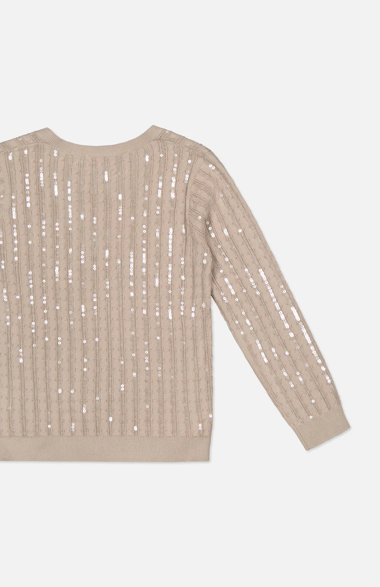 Trinity Sequin Cable V-Neck Pullover