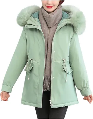 tuduoms Women's Thickened Parka Winter Coat Long Cotton Padded Jacket Full Zip Warm Outwear Lightweight Military Anorak