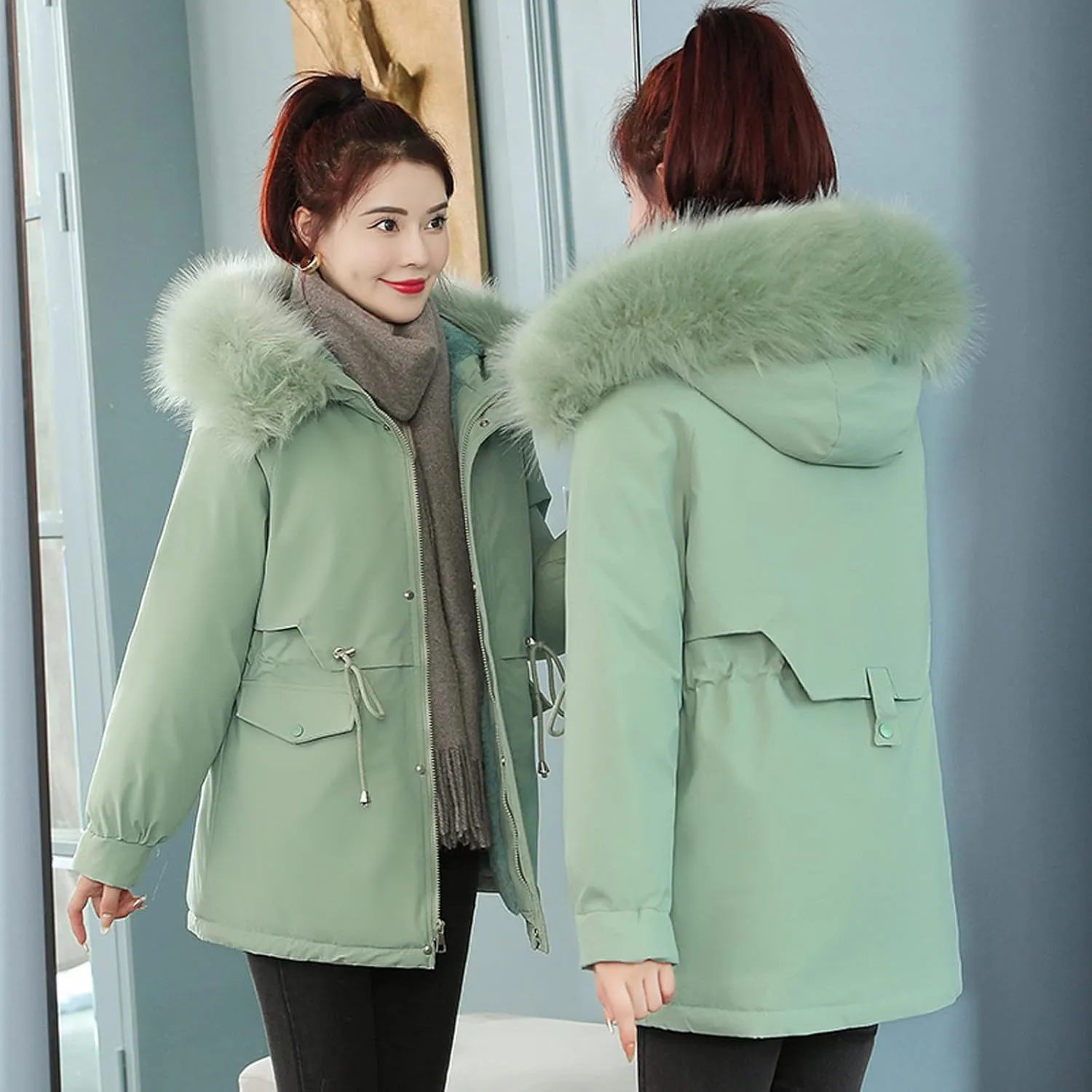 tuduoms Women's Thickened Parka Winter Coat Long Cotton Padded Jacket Full Zip Warm Outwear Lightweight Military Anorak