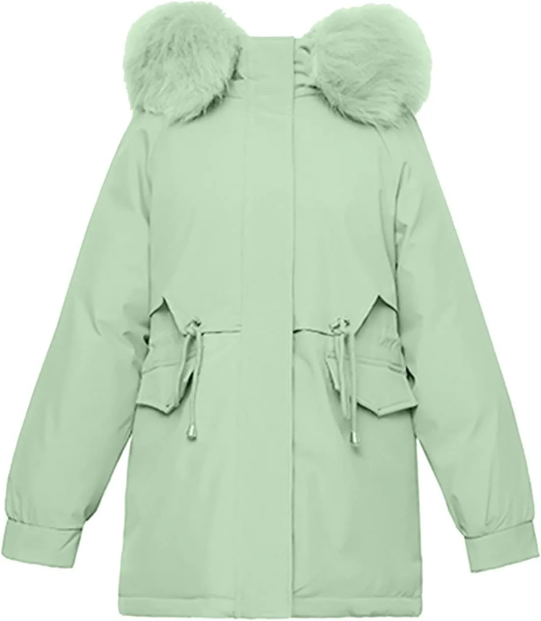 tuduoms Women's Thickened Parka Winter Coat Long Cotton Padded Jacket Full Zip Warm Outwear Lightweight Military Anorak