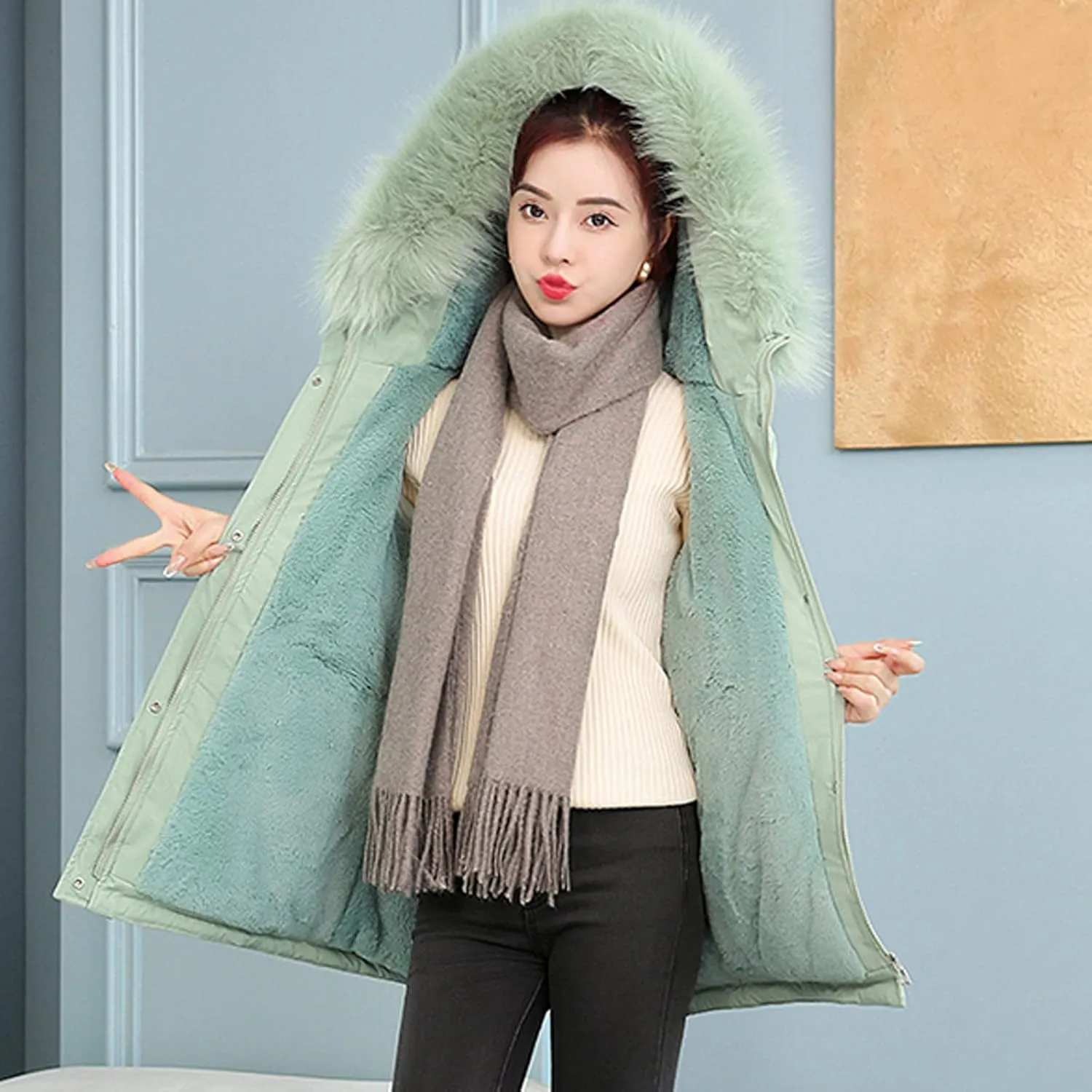tuduoms Women's Thickened Parka Winter Coat Long Cotton Padded Jacket Full Zip Warm Outwear Lightweight Military Anorak