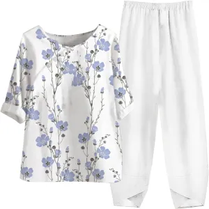 Two Piece Outfits for Women 2025 Women's Casual Linen Button Shirt High Waist Loose Curvy Straight Leg Pant