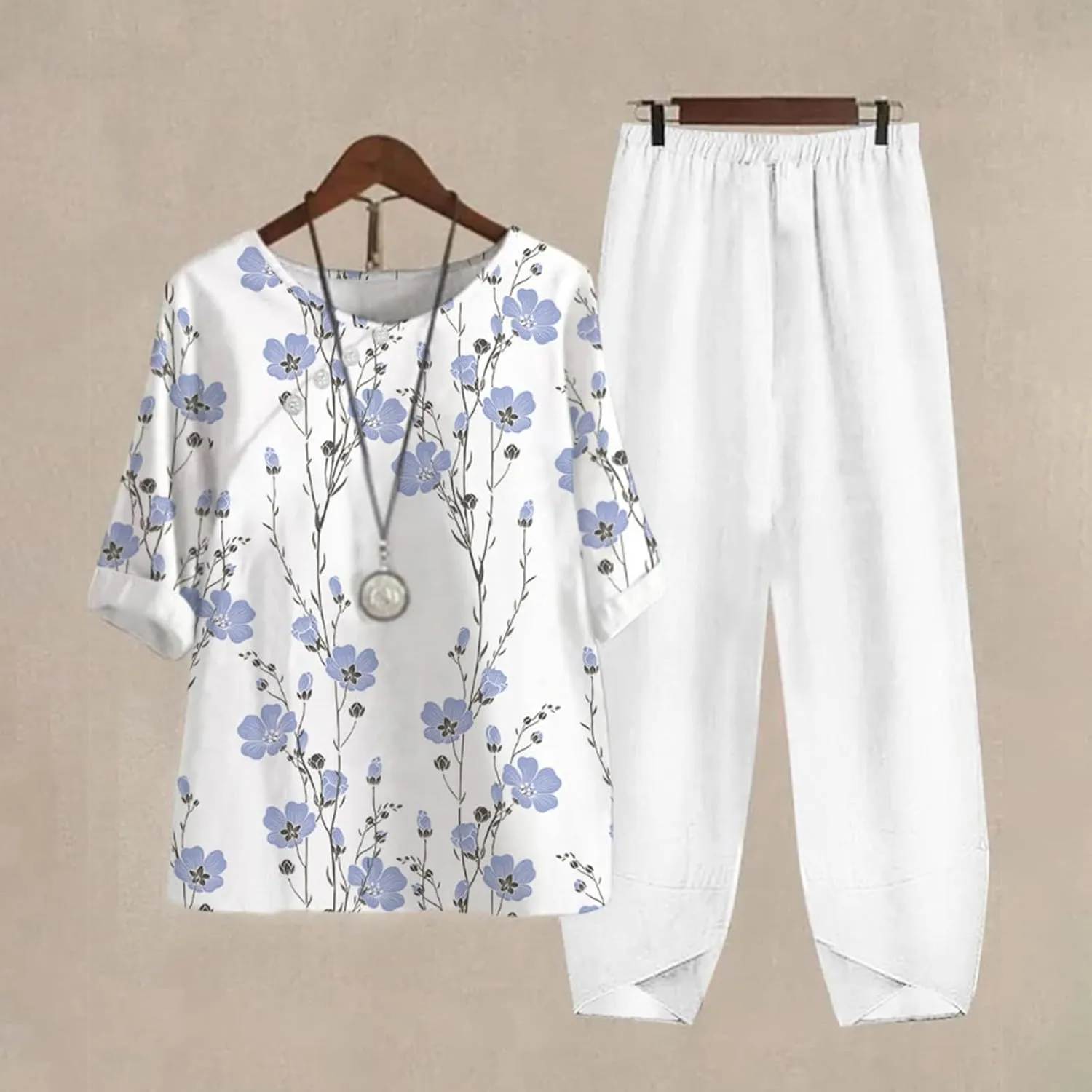 Two Piece Outfits for Women 2025 Women's Casual Linen Button Shirt High Waist Loose Curvy Straight Leg Pant