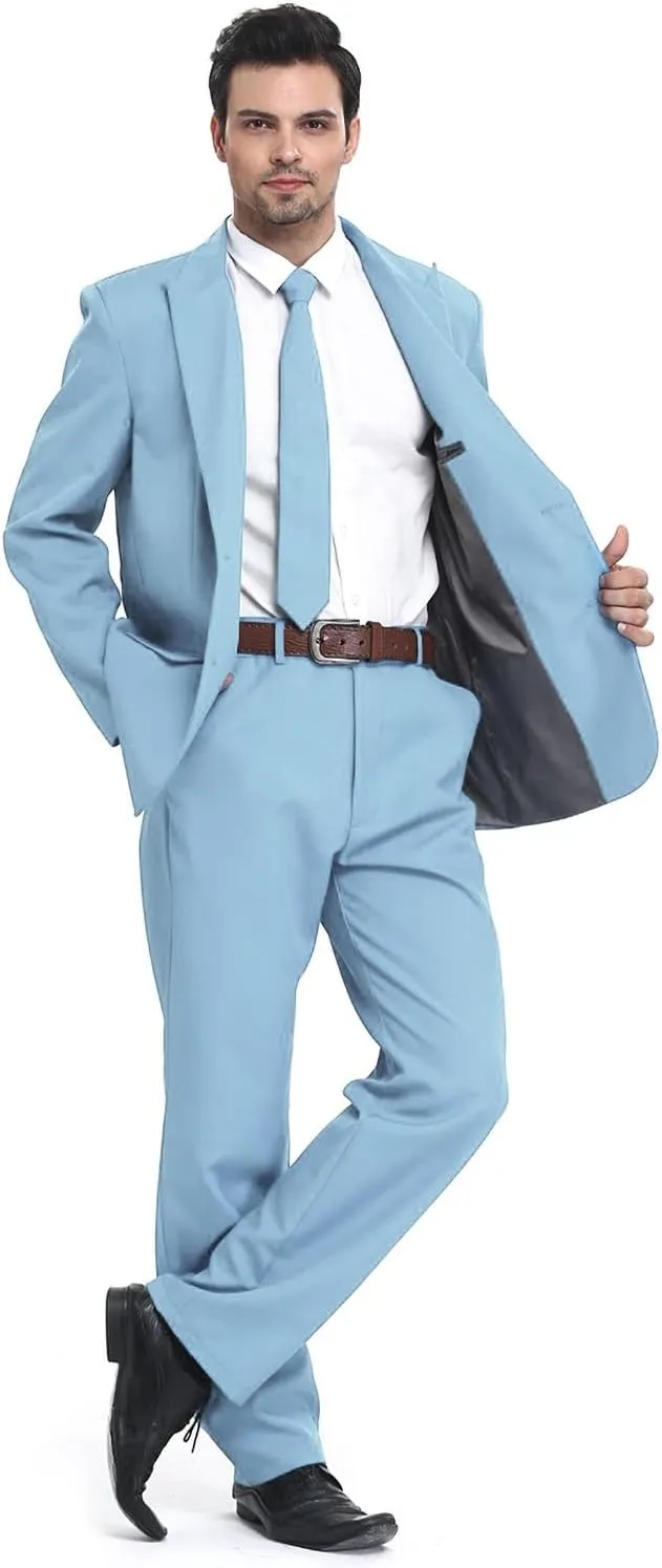U LOOK UGLY TODAY Men's Party Suit Solid Color Prom Suit for Themed Party Events Clubbing Jacket with Tie Pants