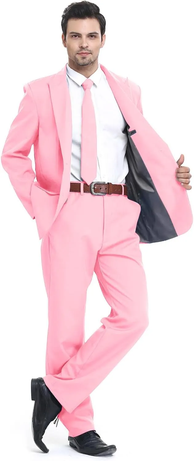 U LOOK UGLY TODAY Men's Party Suit Solid Color Prom Suit for Themed Party Events Clubbing Jacket with Tie Pants