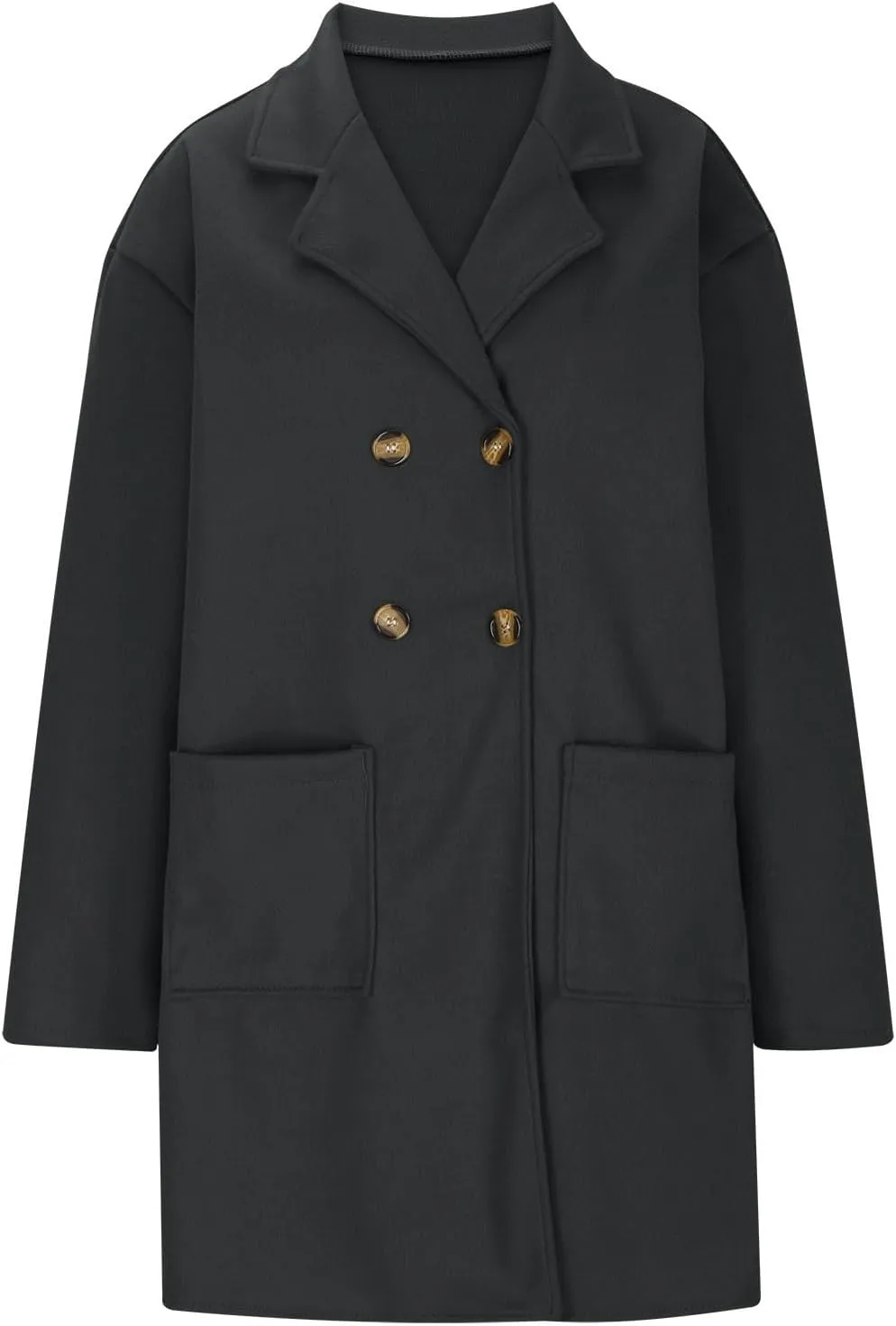 Uillui Womens Classic Thicken Pea Coat Casual Elegant Overcoat Single Breasted Winter Coat Wool Dress Coat Long Trench Coats