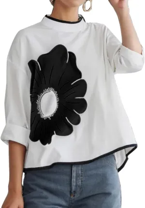 UOOZEE Women's 3/4 Sleeve Floral Dressy Casual Tops Loose High Low Hem Flowy Blouses Shirts
