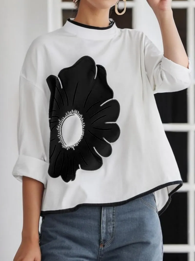 UOOZEE Women's 3/4 Sleeve Floral Dressy Casual Tops Loose High Low Hem Flowy Blouses Shirts