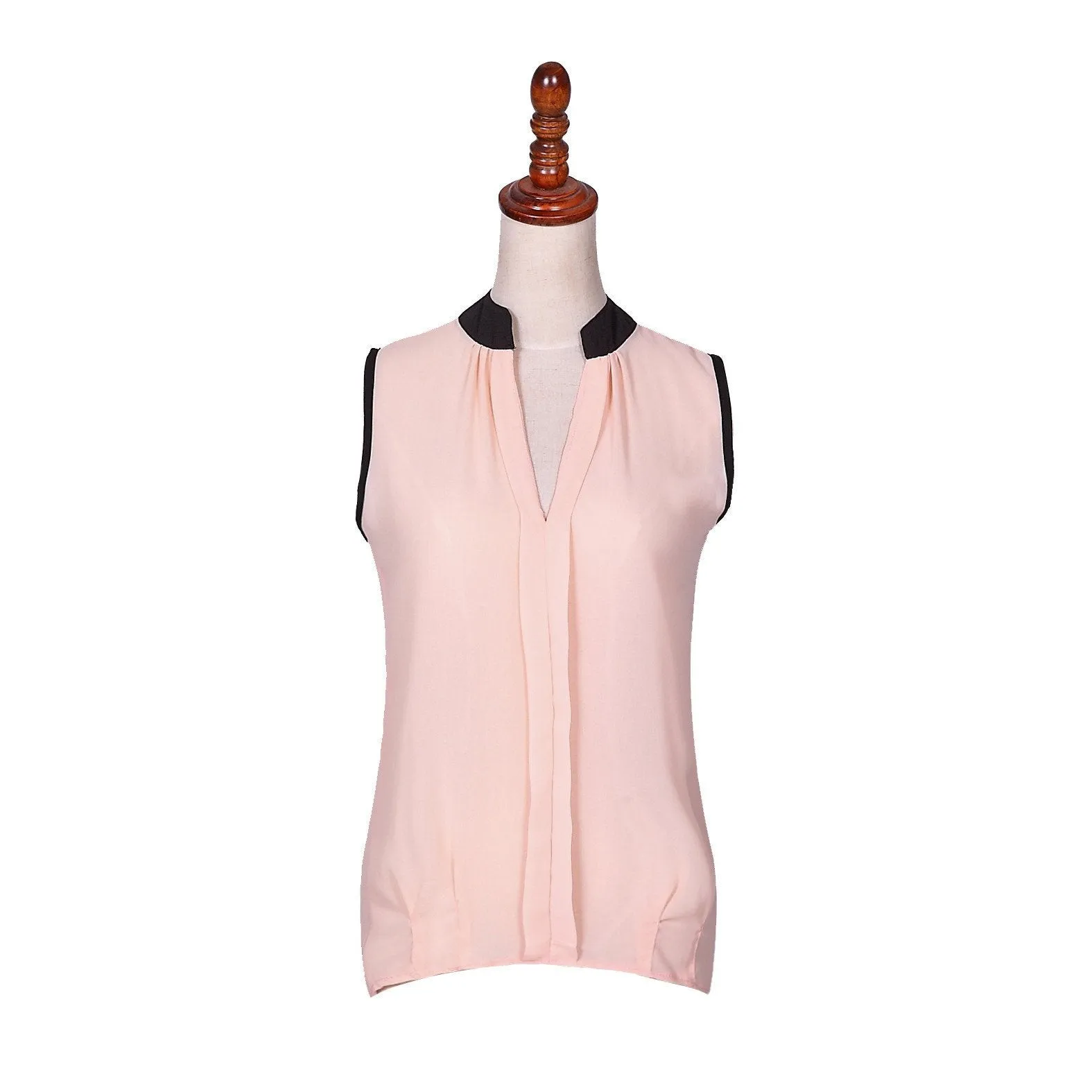 V-neck Patchwork Sleeveless Brief Slim Chiffon Blouse