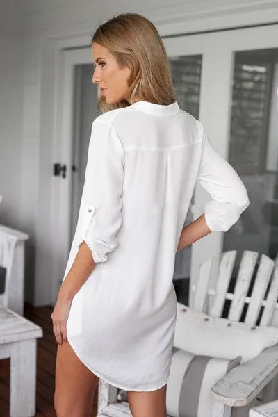 V-neck Pure Color 3/4 Sleeves Long Chiffon Blouse