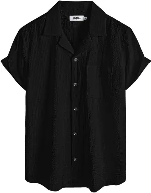 VATPAVE Mens Striped Summer Shirt Casual Button Down Short Sleeve Beach Shirts Cotton Linen Shirts for Men