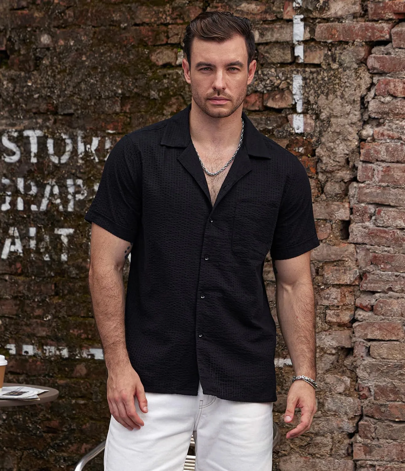 VATPAVE Mens Striped Summer Shirt Casual Button Down Short Sleeve Beach Shirts Cotton Linen Shirts for Men