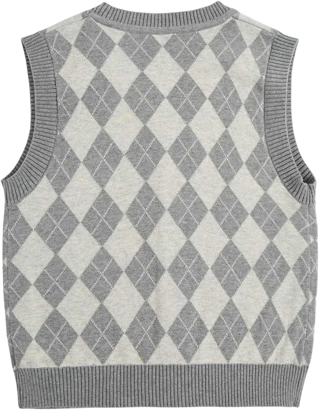 Verdusa Boy's Sweater Vest Button Up Sleeveless Argyle Print Knit V Neck Cardigan Sweaters Top