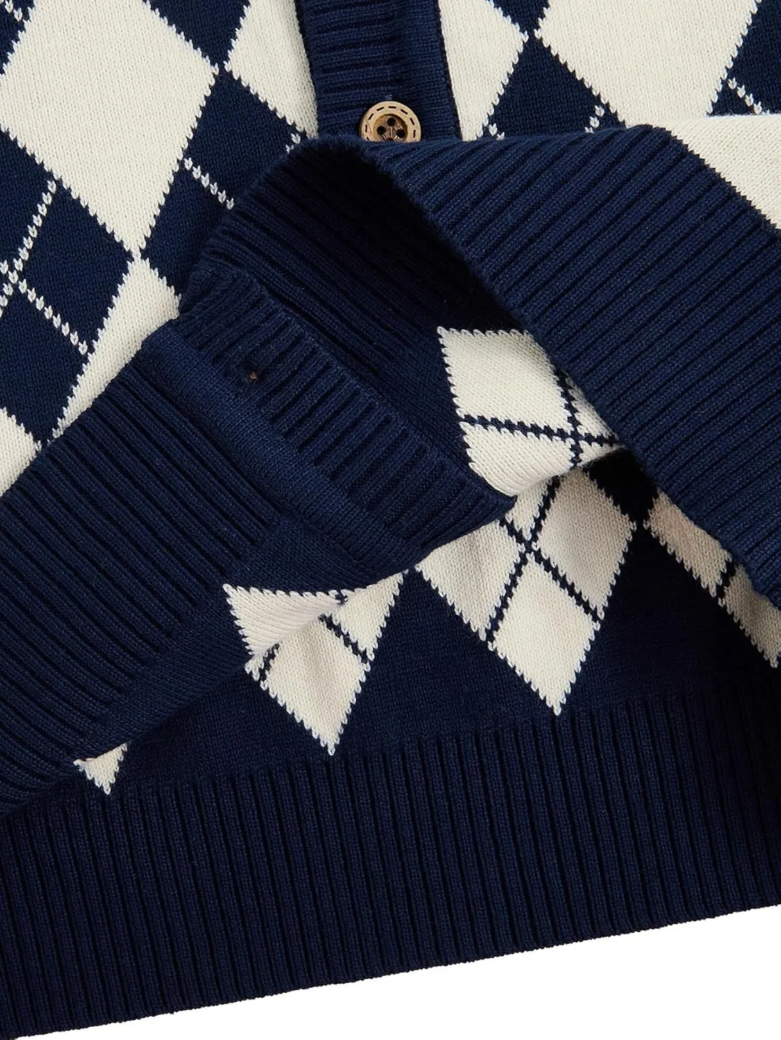 Verdusa Boy's Sweater Vest Button Up Sleeveless Argyle Print Knit V Neck Cardigan Sweaters Top