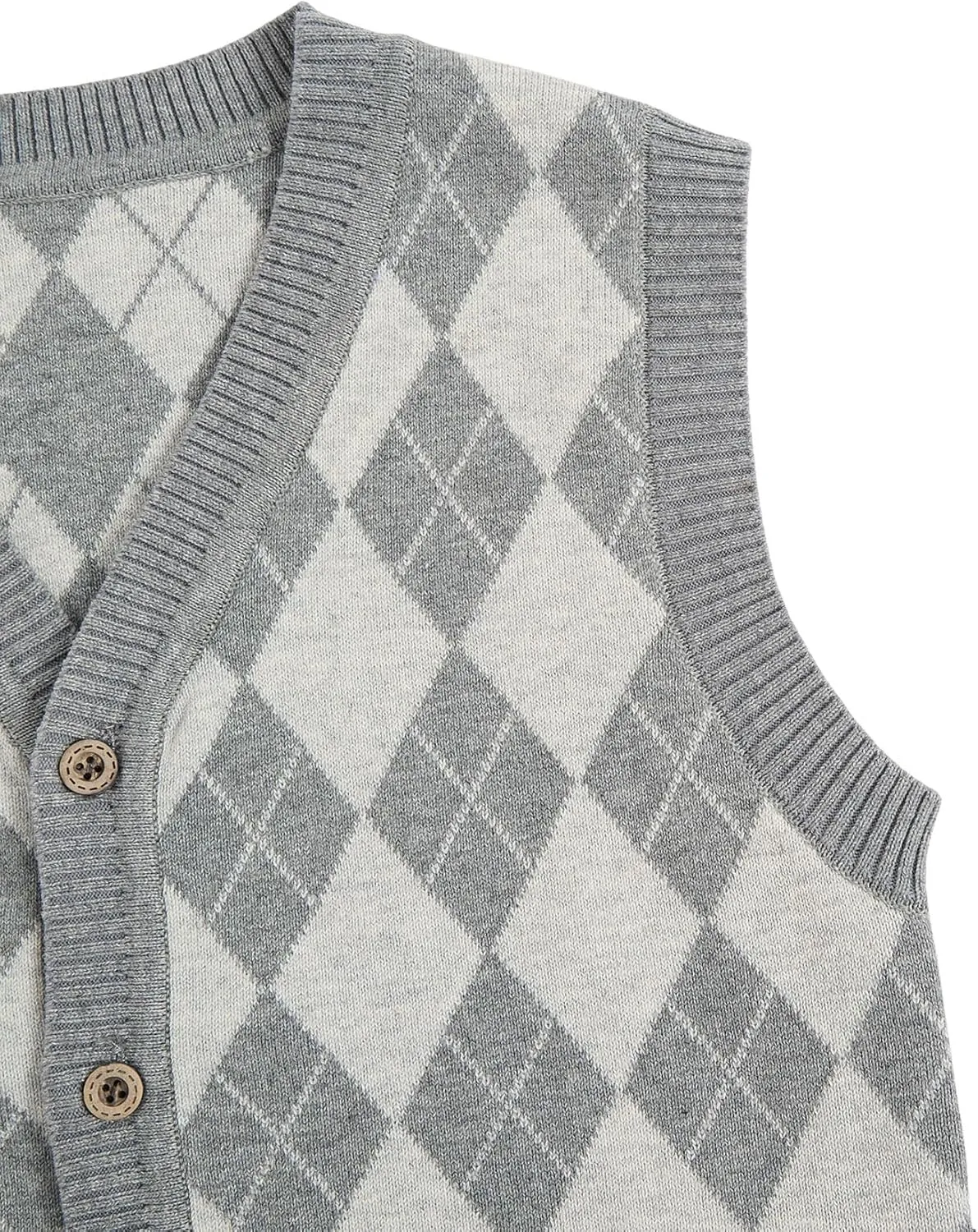 Verdusa Boy's Sweater Vest Button Up Sleeveless Argyle Print Knit V Neck Cardigan Sweaters Top