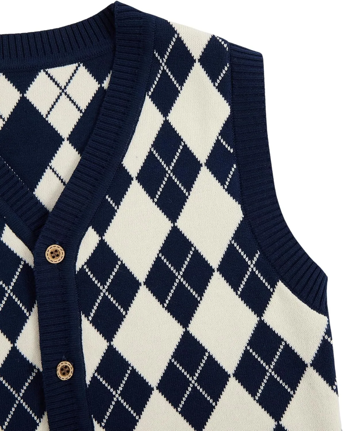 Verdusa Boy's Sweater Vest Button Up Sleeveless Argyle Print Knit V Neck Cardigan Sweaters Top