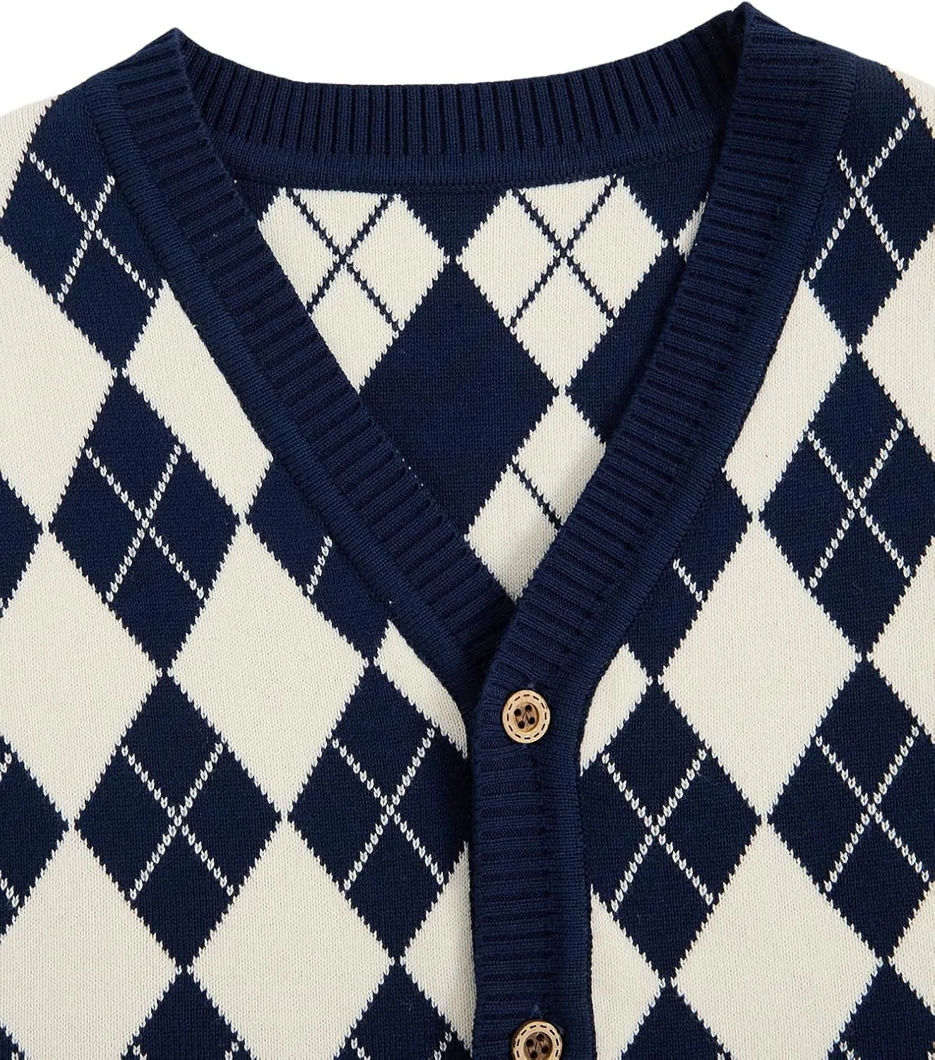Verdusa Boy's Sweater Vest Button Up Sleeveless Argyle Print Knit V Neck Cardigan Sweaters Top