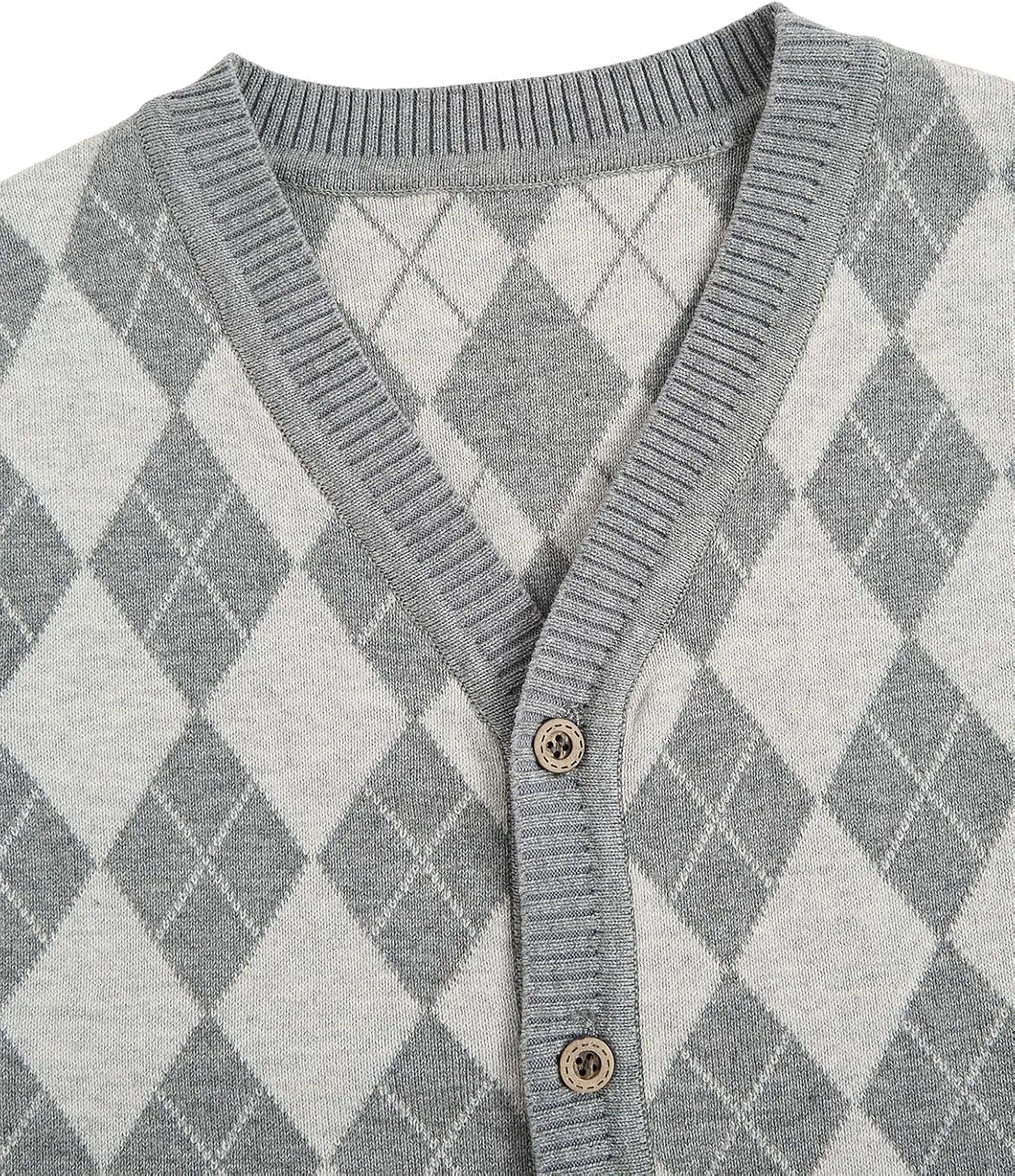 Verdusa Boy's Sweater Vest Button Up Sleeveless Argyle Print Knit V Neck Cardigan Sweaters Top