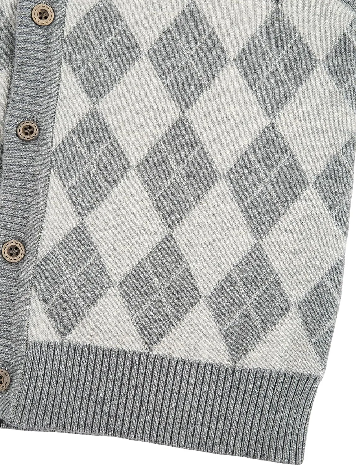 Verdusa Boy's Sweater Vest Button Up Sleeveless Argyle Print Knit V Neck Cardigan Sweaters Top