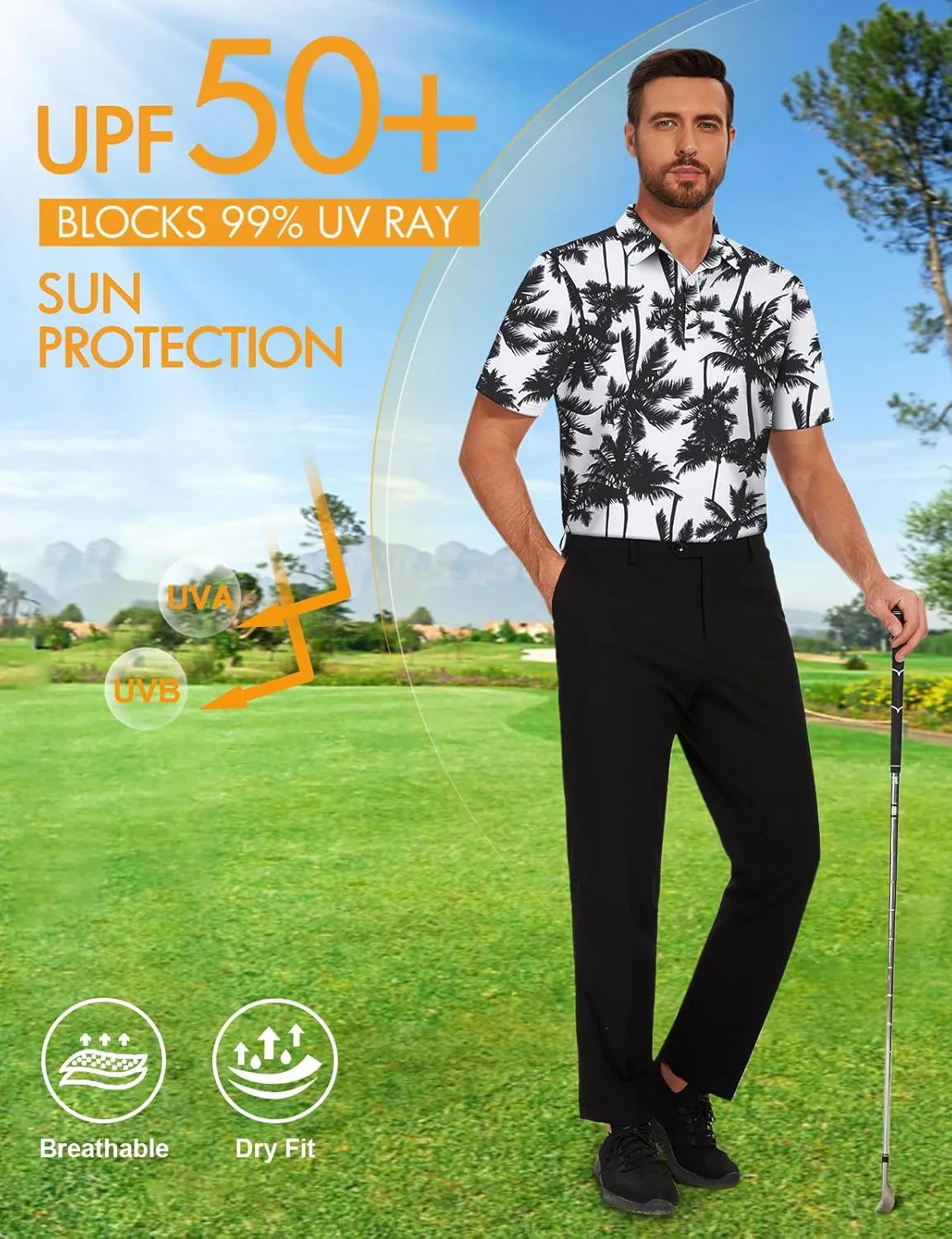 Viracy Men's Golf Shirts Short Sleeve Dry Fit Moisture Wicking Performance Mens Golf Polo Shirts S-3XL