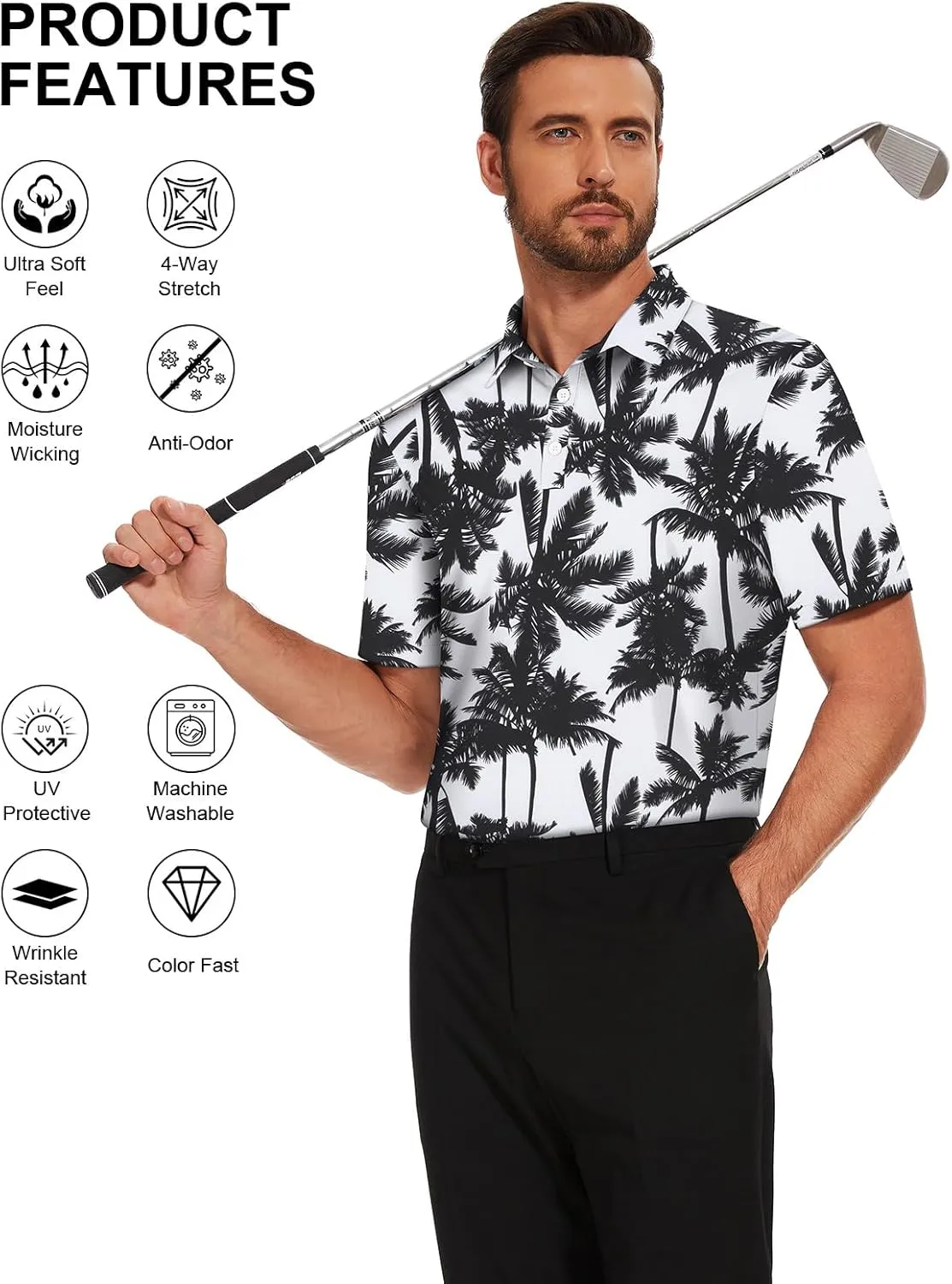 Viracy Men's Golf Shirts Short Sleeve Dry Fit Moisture Wicking Performance Mens Golf Polo Shirts S-3XL