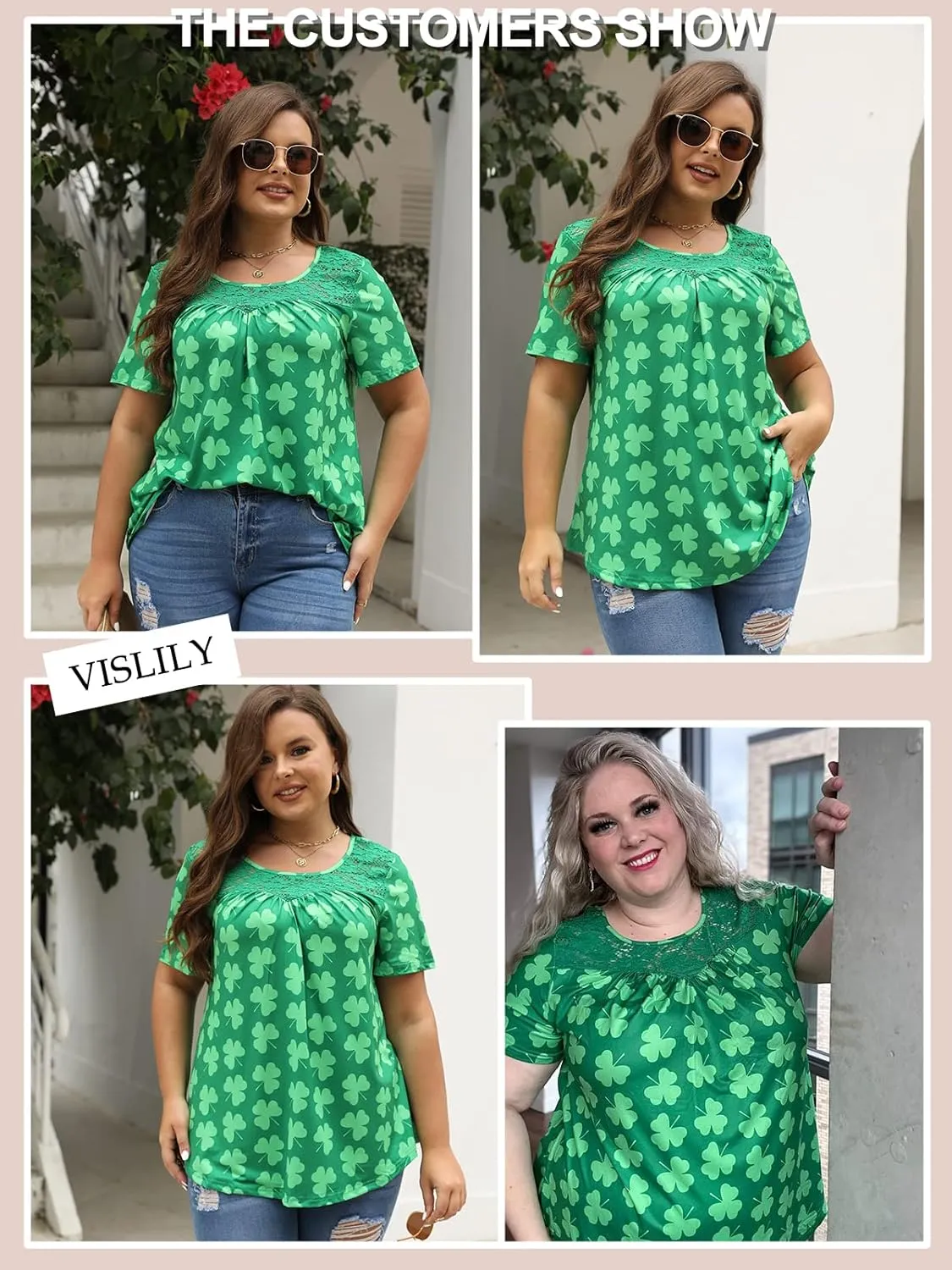 VISLILY Women's-Plus-Size-Tops Summer Lace Tee Shirts Short Sleeve Tunics Flowy Pleated Blouses XL-4XL