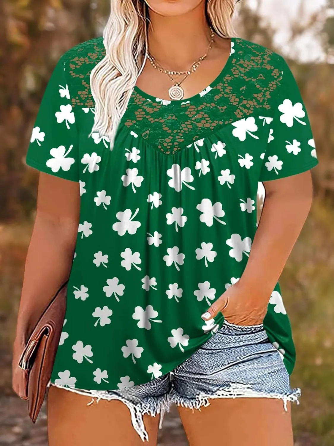 VISLILY Women's-Plus-Size-Tops Summer Lace Tee Shirts Short Sleeve Tunics Flowy Pleated Blouses XL-4XL