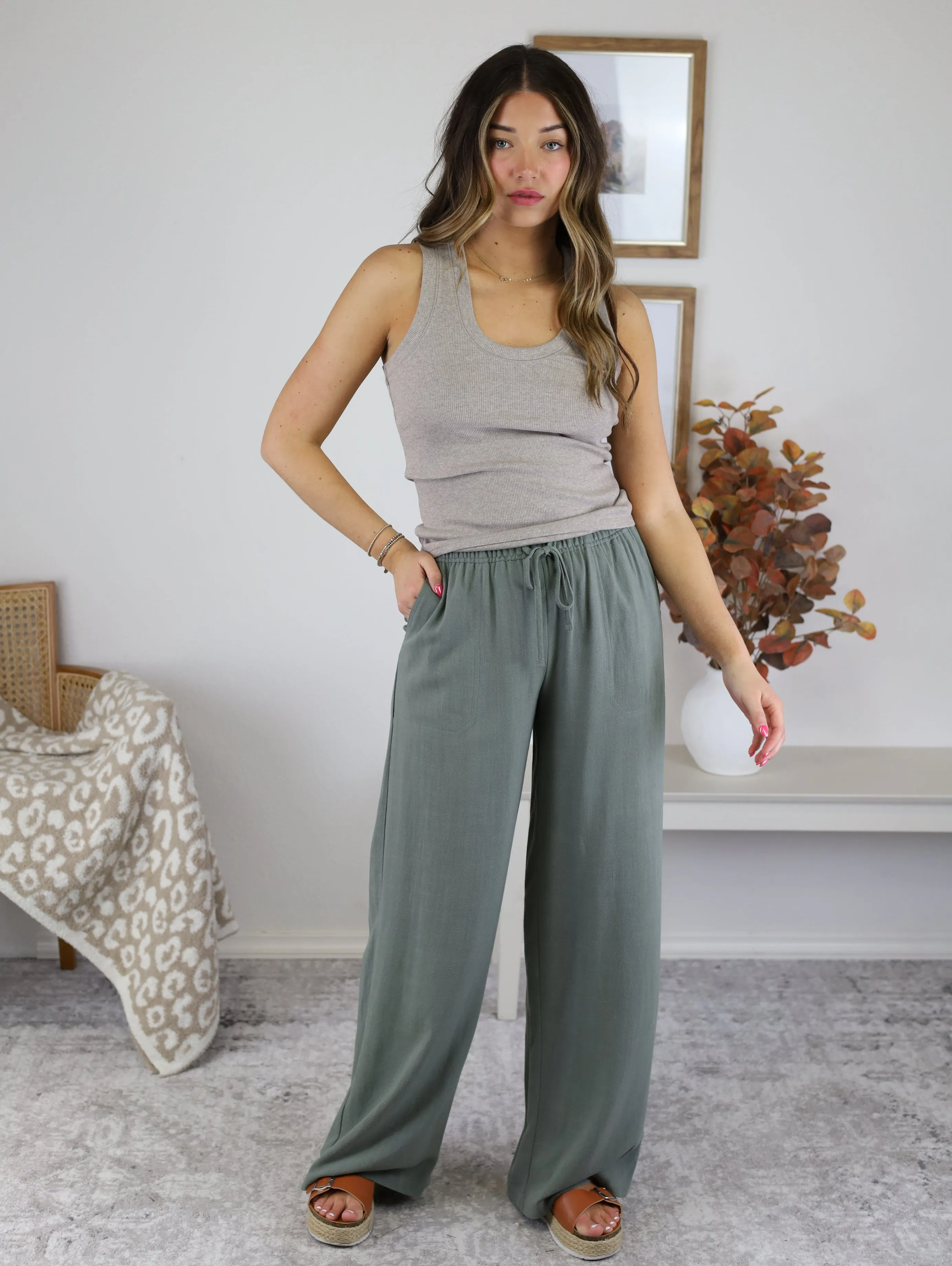 Wade Linen Blend Wide Leg Pant - Spruce