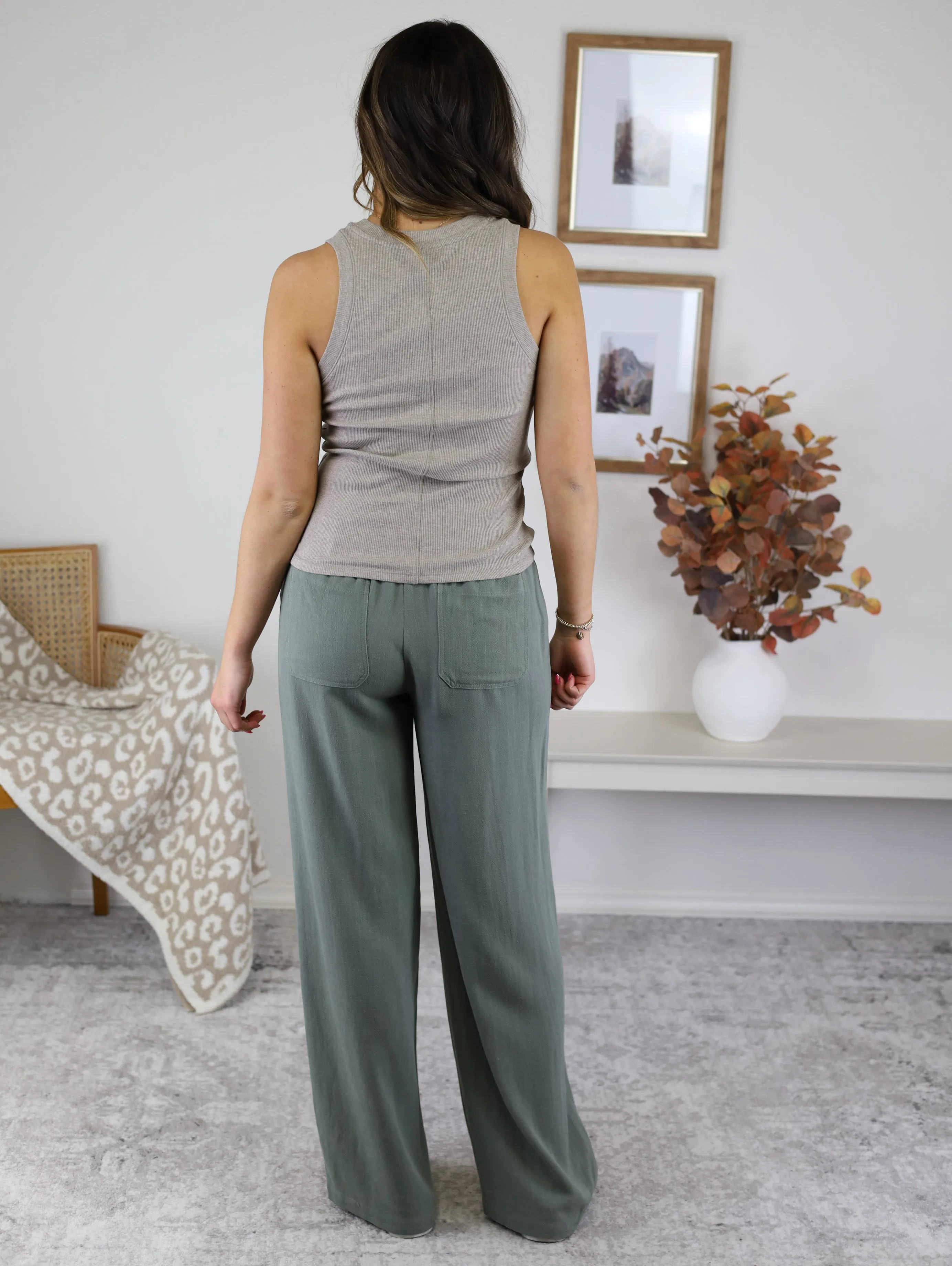 Wade Linen Blend Wide Leg Pant - Spruce