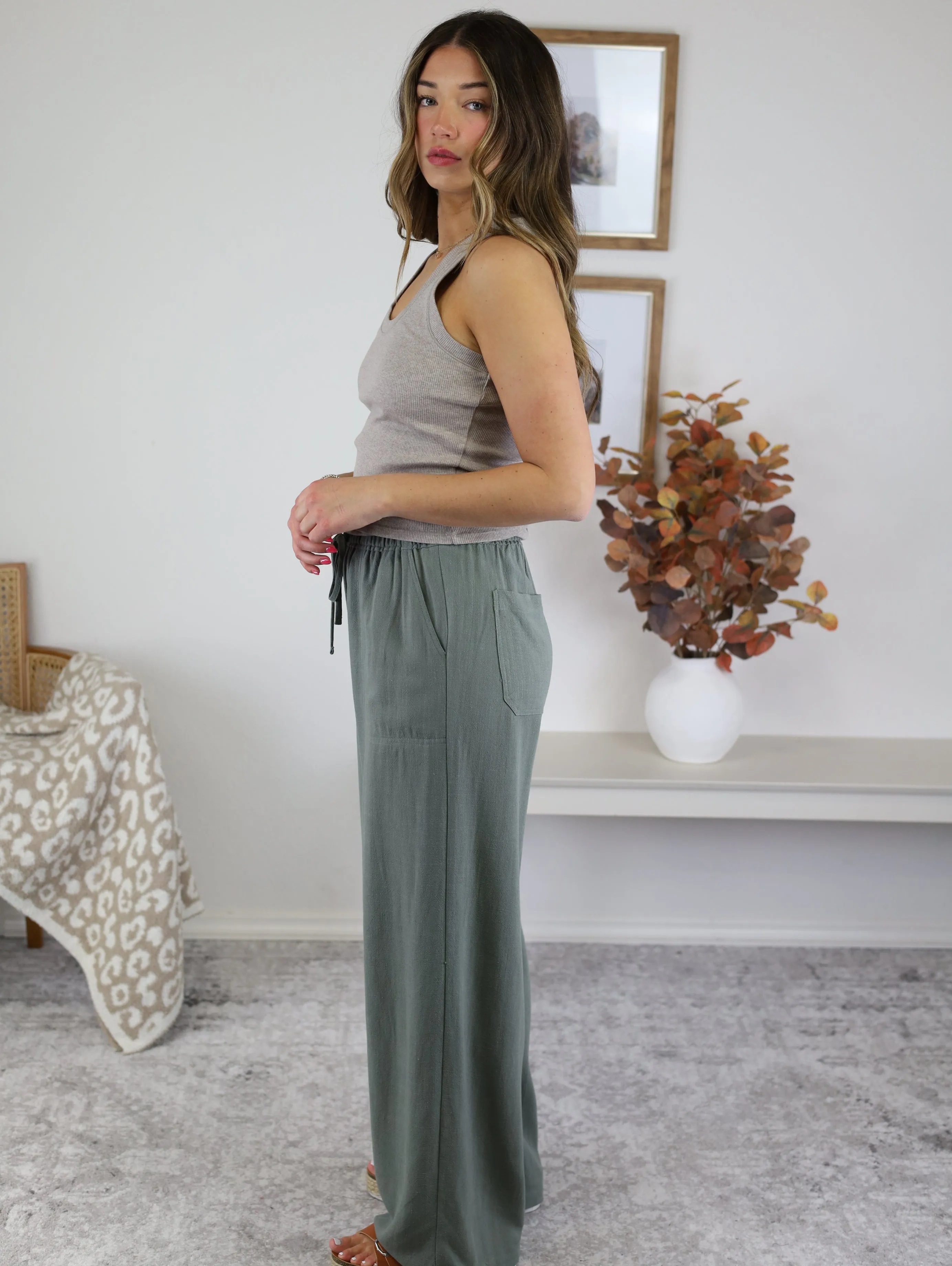Wade Linen Blend Wide Leg Pant - Spruce