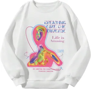 WDIRARA Women's Graphic Print Cute Long Sleeve Cute Sweatshirts Crew Neck Halloween Pullovers