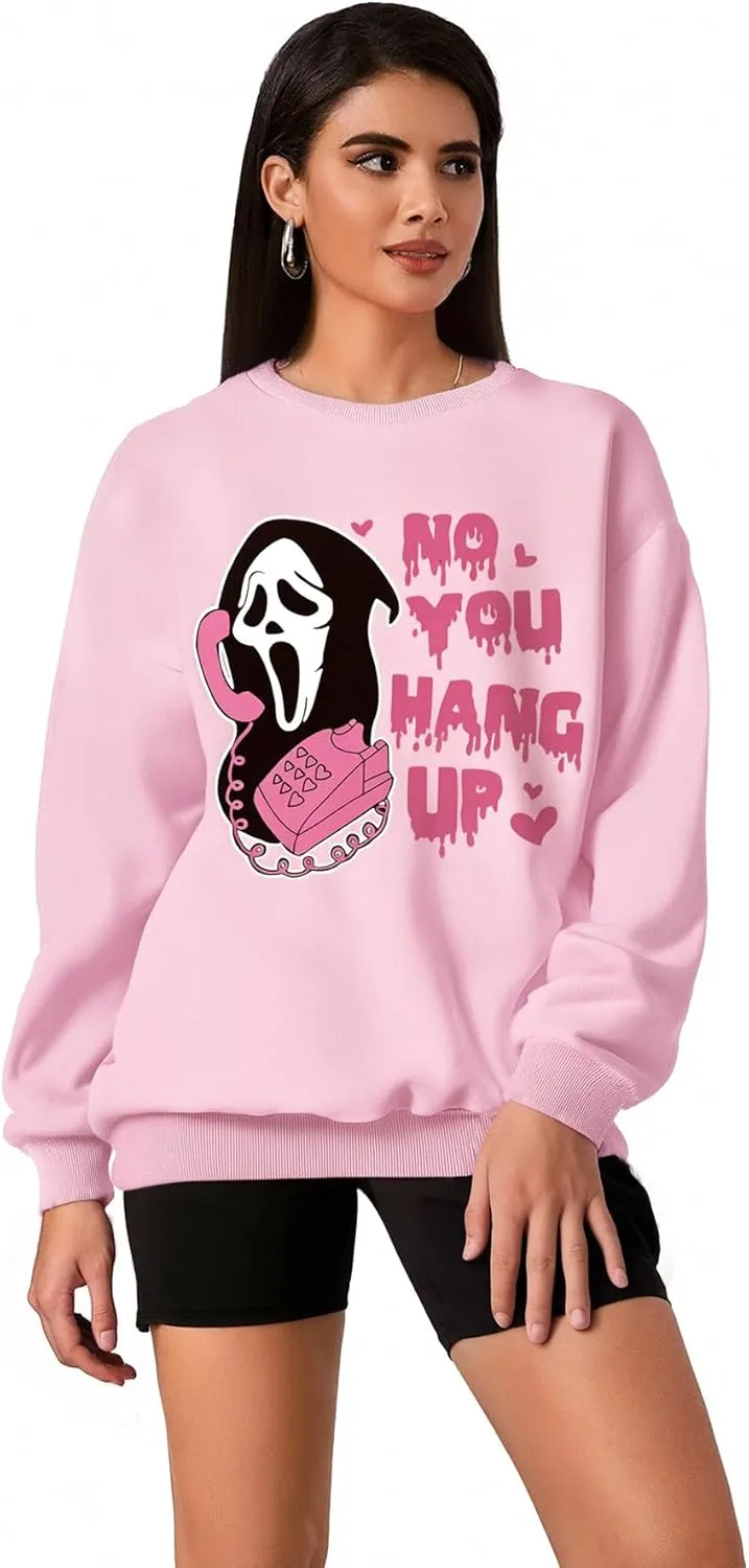 WDIRARA Women's Graphic Print Cute Long Sleeve Cute Sweatshirts Crew Neck Halloween Pullovers