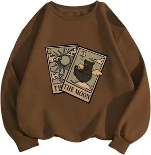 WDIRARA Women's Graphic Print Cute Long Sleeve Cute Sweatshirts Crew Neck Halloween Pullovers