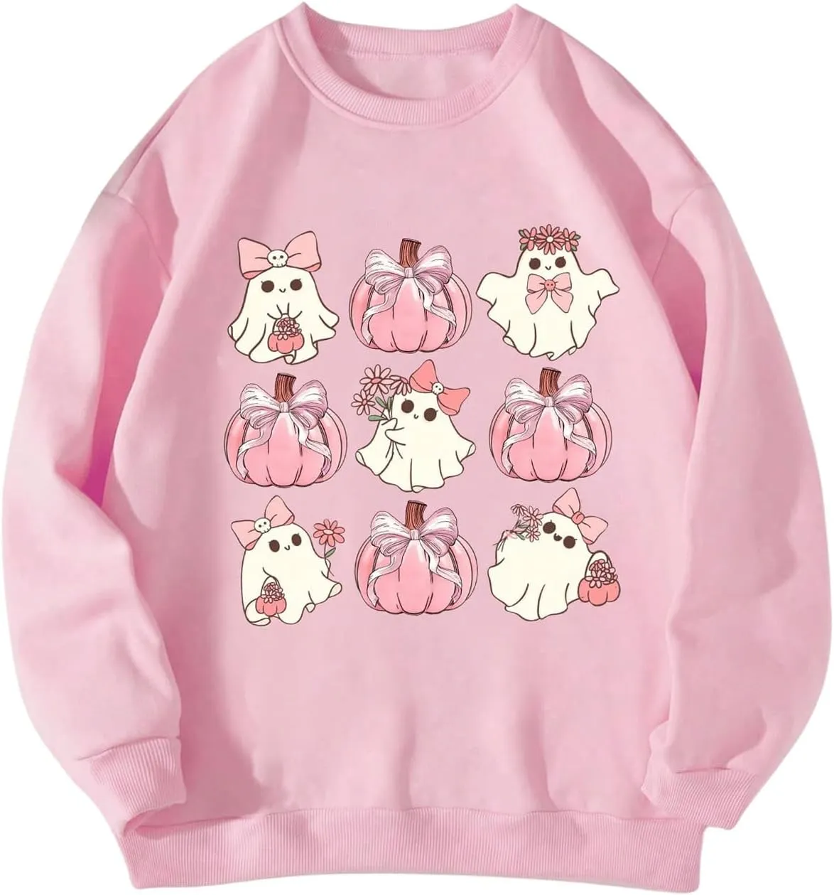 WDIRARA Women's Graphic Print Cute Long Sleeve Cute Sweatshirts Crew Neck Halloween Pullovers