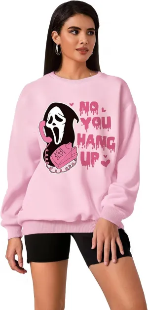 WDIRARA Women's Graphic Print Cute Long Sleeve Cute Sweatshirts Crew Neck Halloween Pullovers