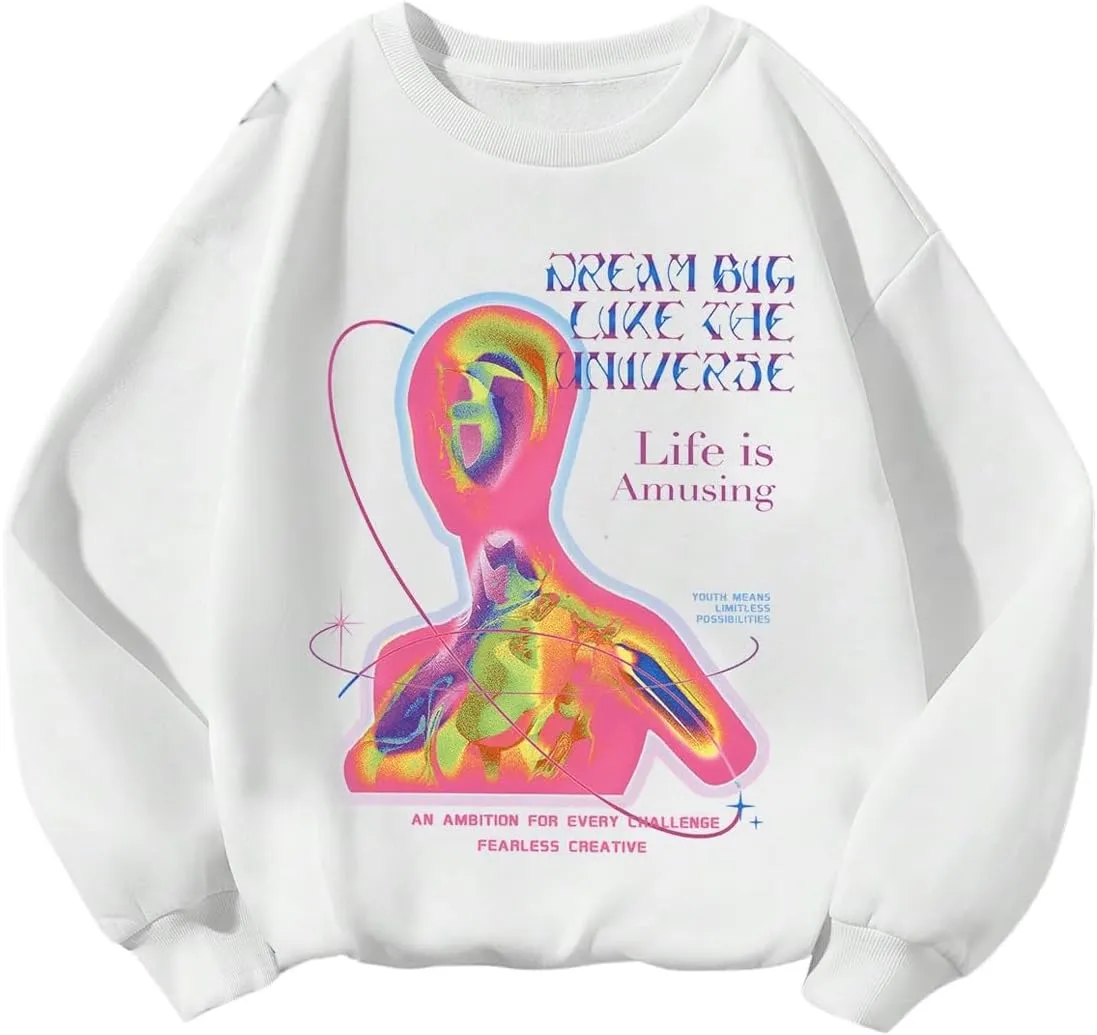 WDIRARA Women's Graphic Print Cute Long Sleeve Cute Sweatshirts Crew Neck Halloween Pullovers