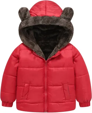 Weight Boys And Girls Middle Children Solid Color Ears Cute Pocket Short Cotton Padded Children's Coat Hooded