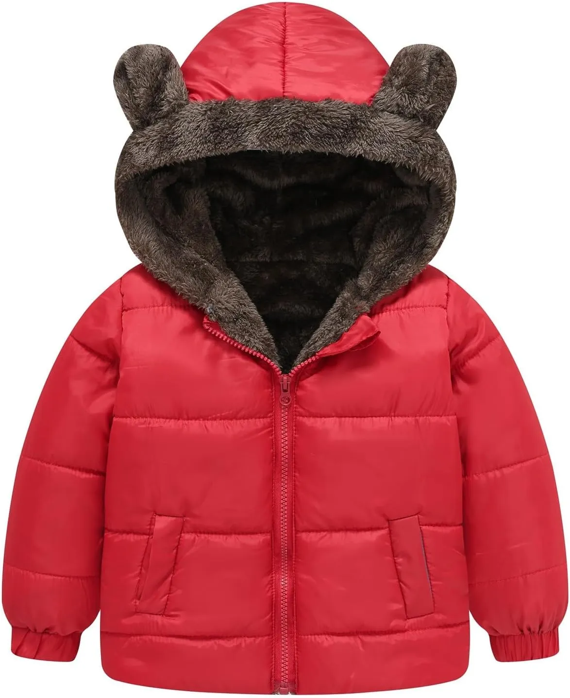 Weight Boys And Girls Middle Children Solid Color Ears Cute Pocket Short Cotton Padded Children's Coat Hooded