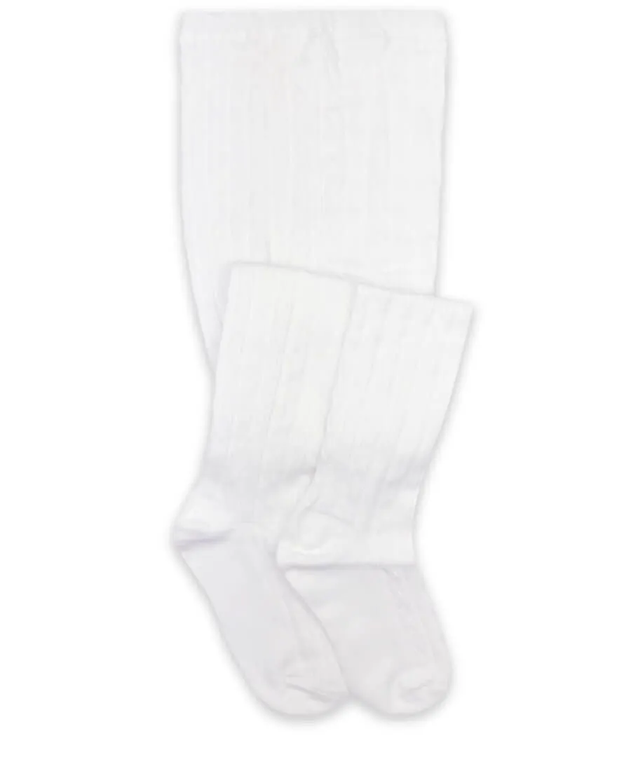 White Classic Cable Knit Tights