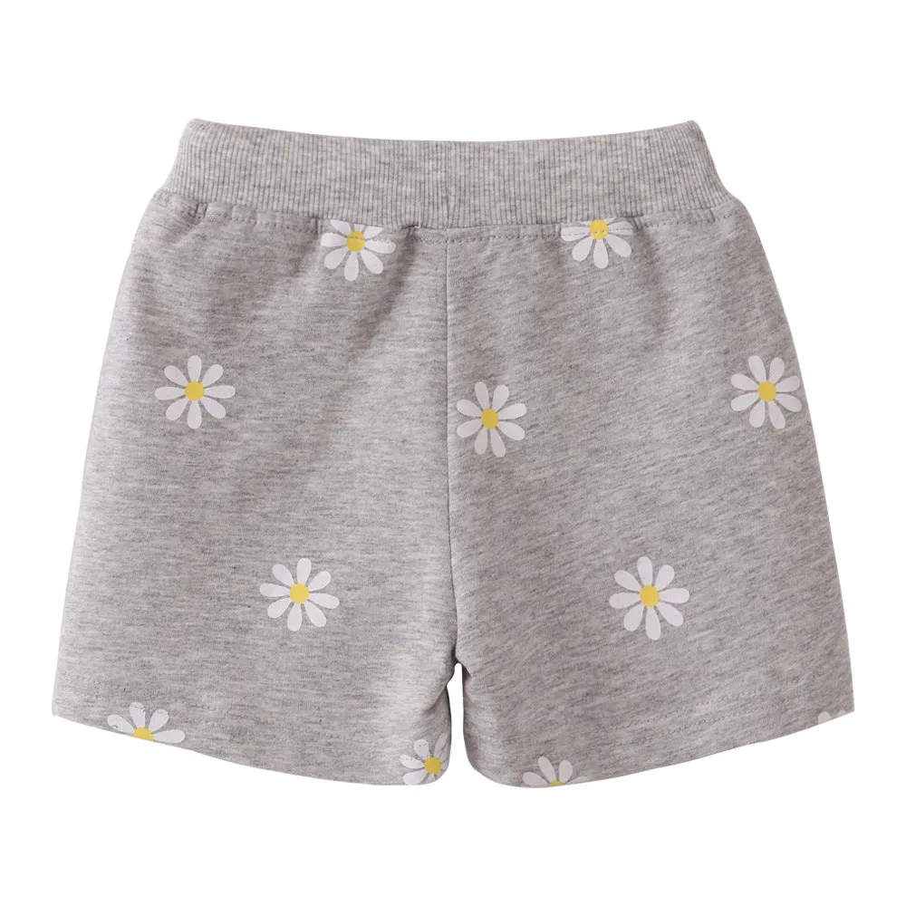 White Daisy Print Summer Shorts