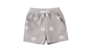 White Daisy Print Summer Shorts