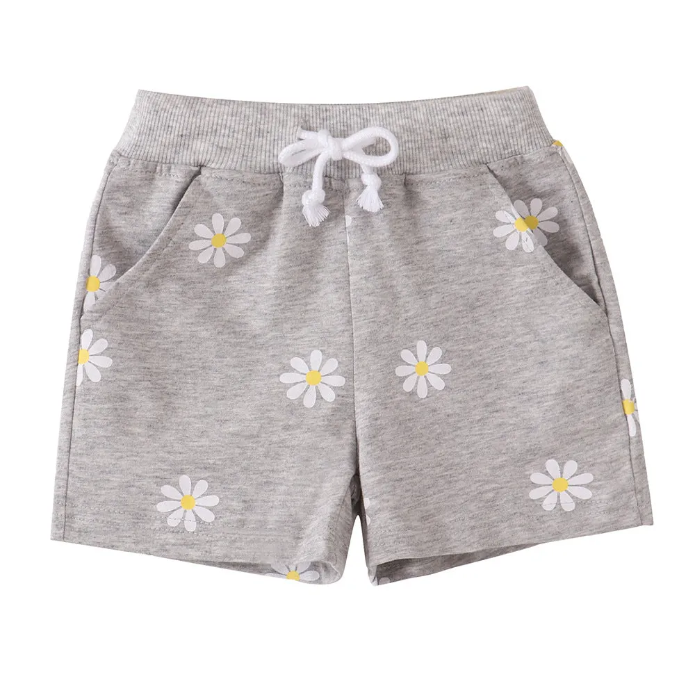 White Daisy Print Summer Shorts